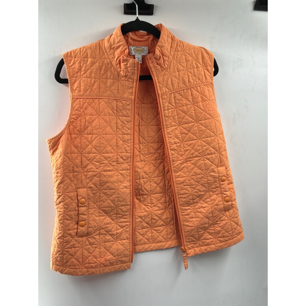 Talbots Womens Orange Quilted Full Zip Mock Neck Puffer Vest Size M
